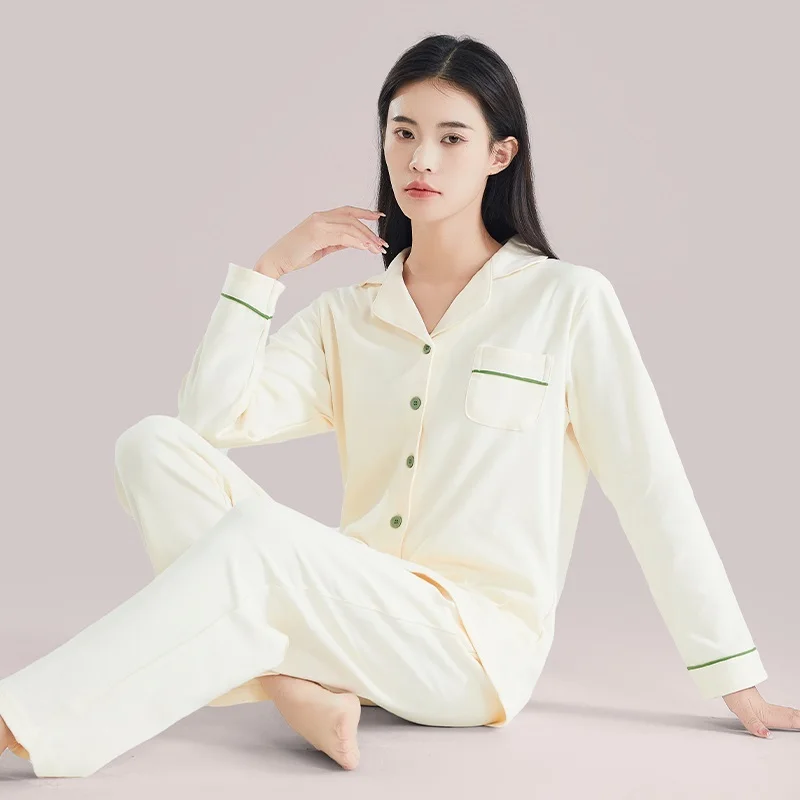 Fine Cotton Pajamas for Women PJ Full Sleeves Pijama Mujer Invierno Button-Down Winter Sleepwear Set Women White Cotton Pyjamas