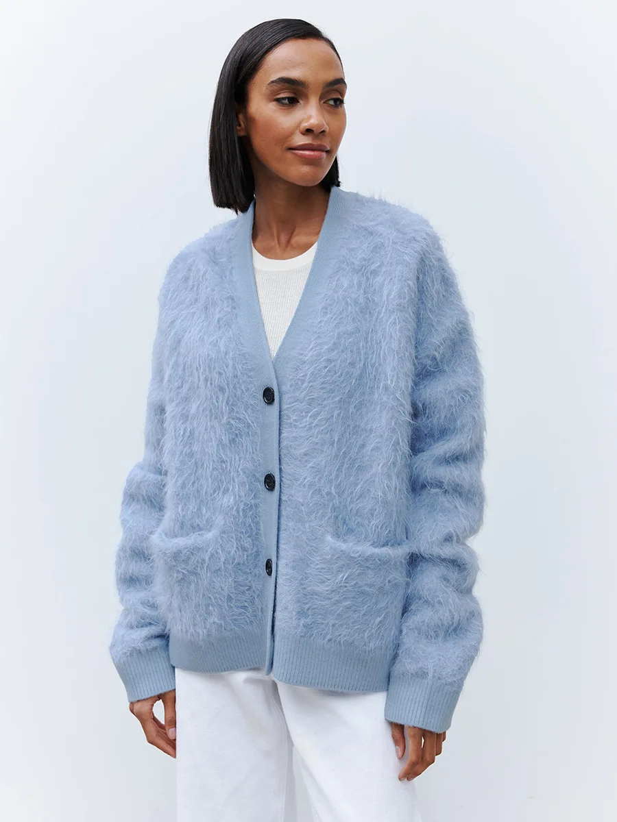

Женский осенне-зимний новый кардиган из искусственного меха норки, свободный крой, мягкая вязка на пуговицах, модные модные свитера