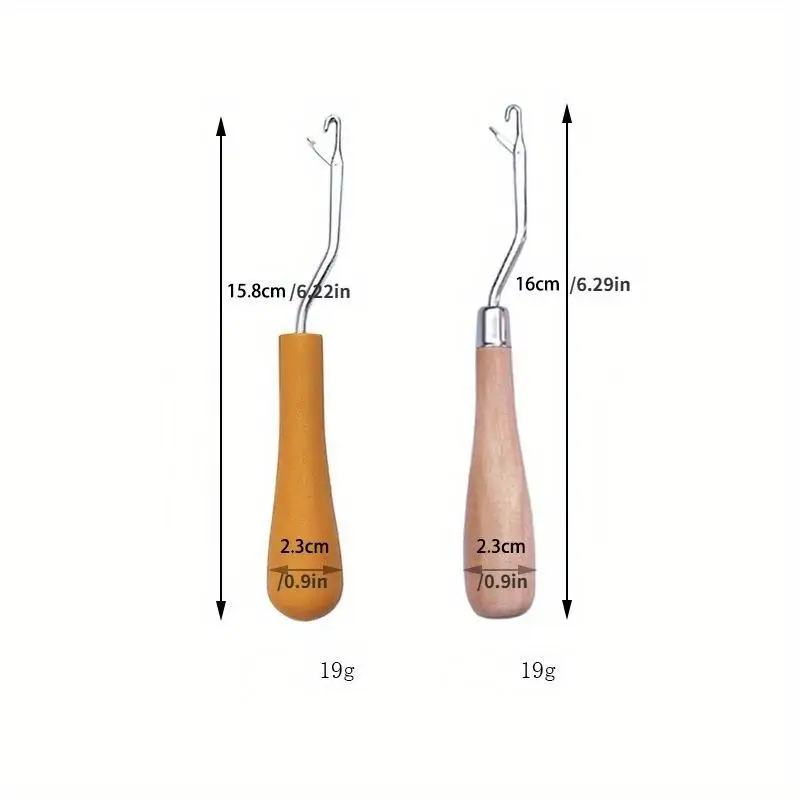 2Pcs/Set Wood Handle Latch Crochet Hook Hair Weave Needle Wigs Knitting Extensions Styling Carpets Making Repair Craft Tools