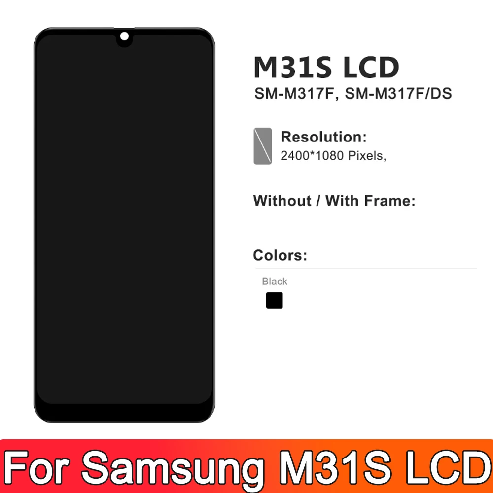 Display OLED For Samsung M31S Screen with Frame, Display Touch Screen Digitizer Assembly for Samsung M31S M317 M317 Replacement