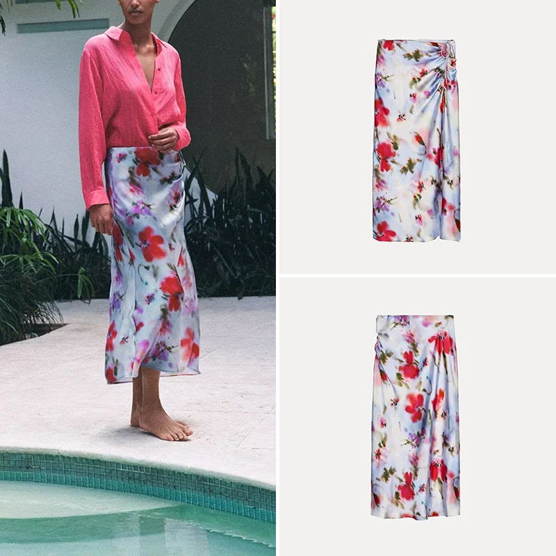 

Spring 2025 Women's Faion Satin Texture Midi Skirt Versatile Sli Polyester Fiber 00% Women's Premium Quali Skirts