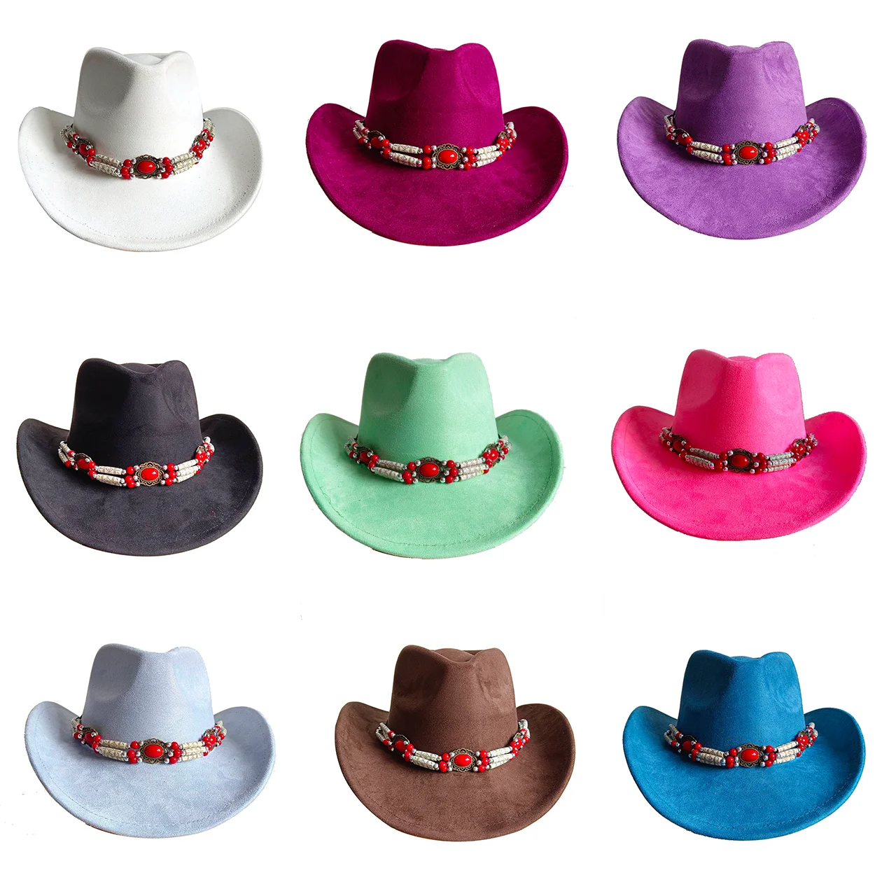 Vegan Suede Solid Color Western Cowboy Hat Curled Edge Men's and Women's Gentlemen's Hat Autumn and Winter Cowboy Hat  sombrero