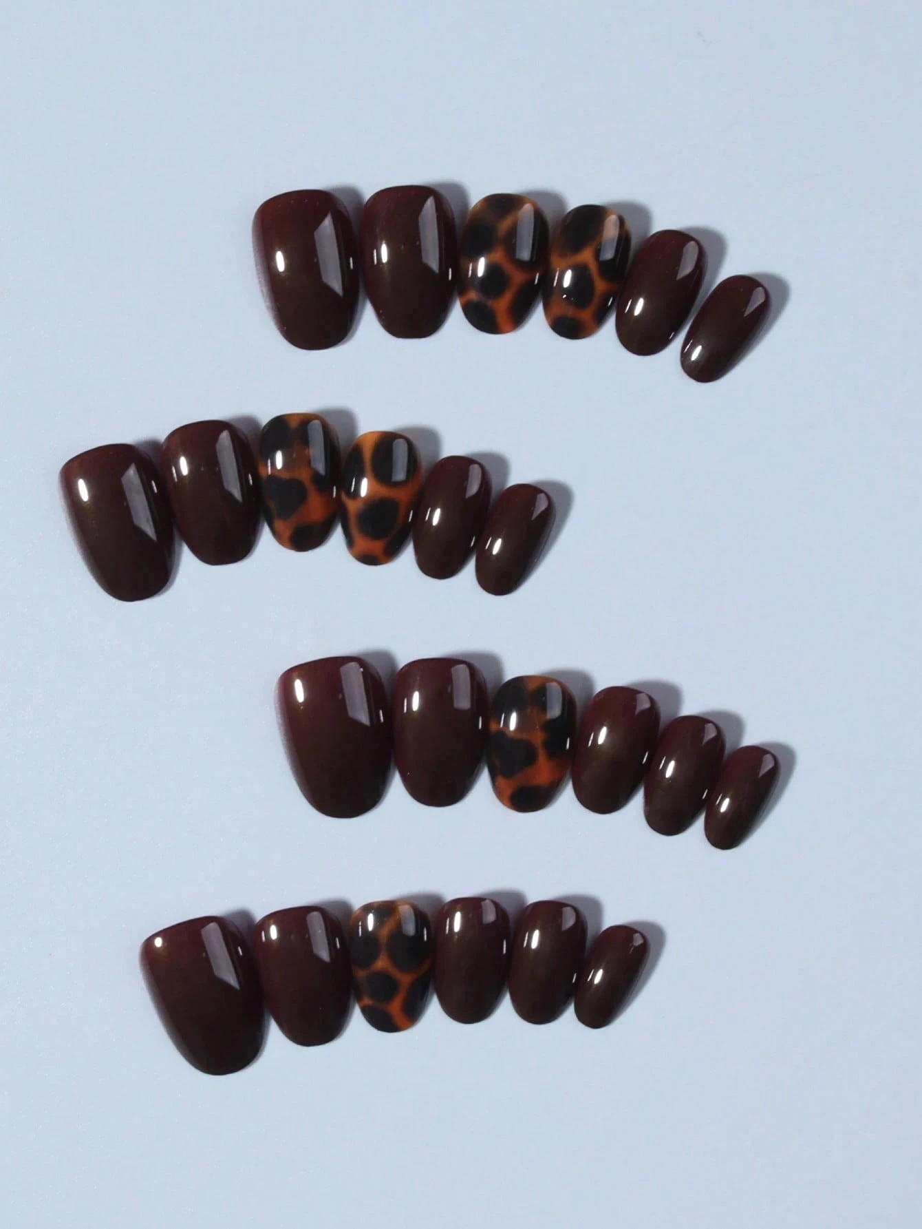 Short Medium Long fake nails for fall winter fashion coffee brown Leopard green blue red edge almond ballet tips press on nails