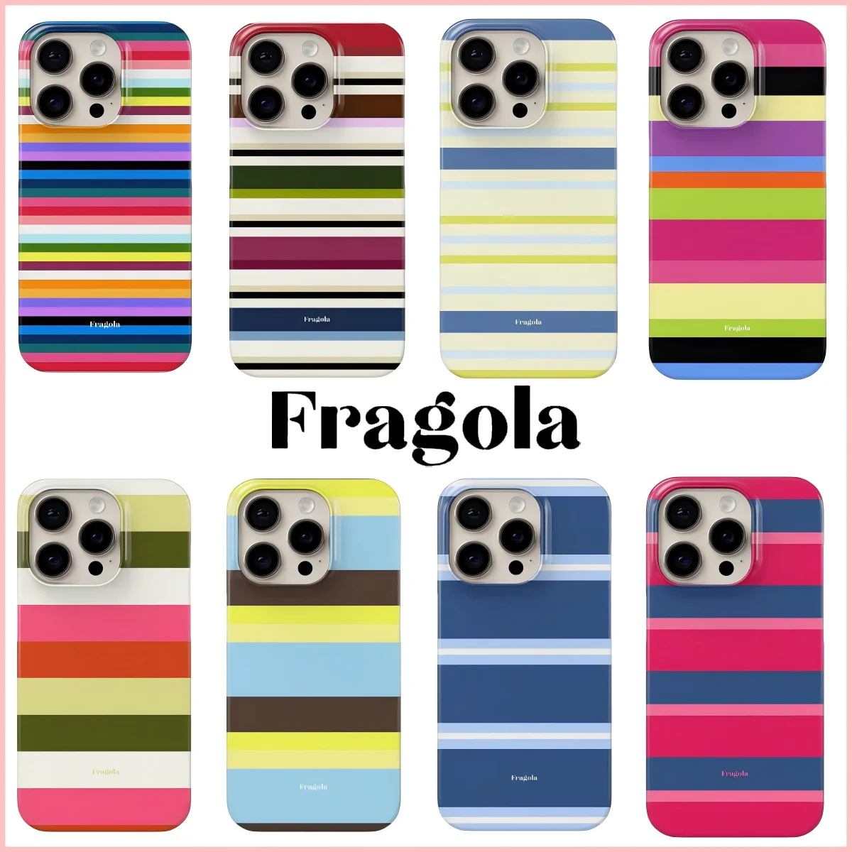 Capa de Celular Fragola com Listras Cruzadas Coreanas para iPhone 17 16 15 14 13 12 11 Air Pro Max X XS XR XSMax 7 8 Plus, Película Brilhante de PC Rígido