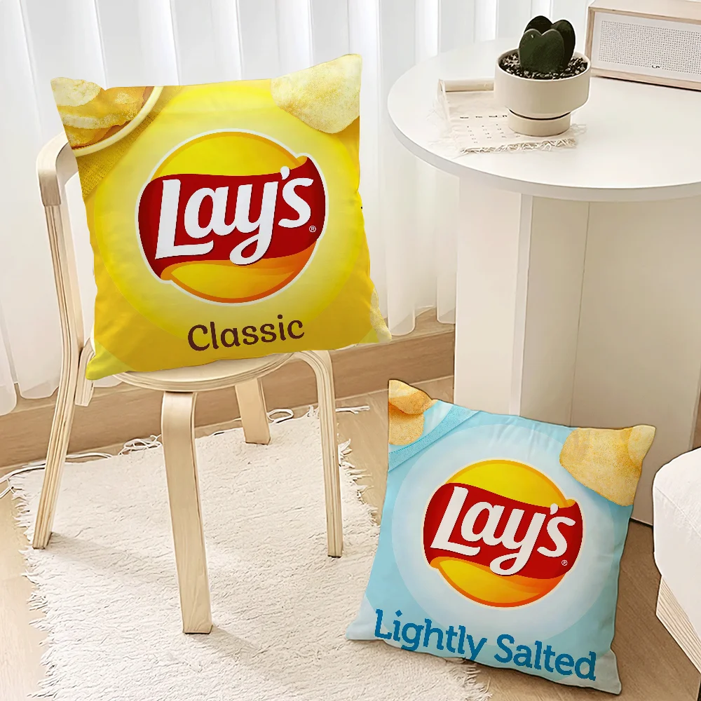 Funny L-Lays-Cute Brand Potato chip For Bedroom Car Coffee Shop Room Soft and Living Room Sofa Decorative Pillow Cover Case