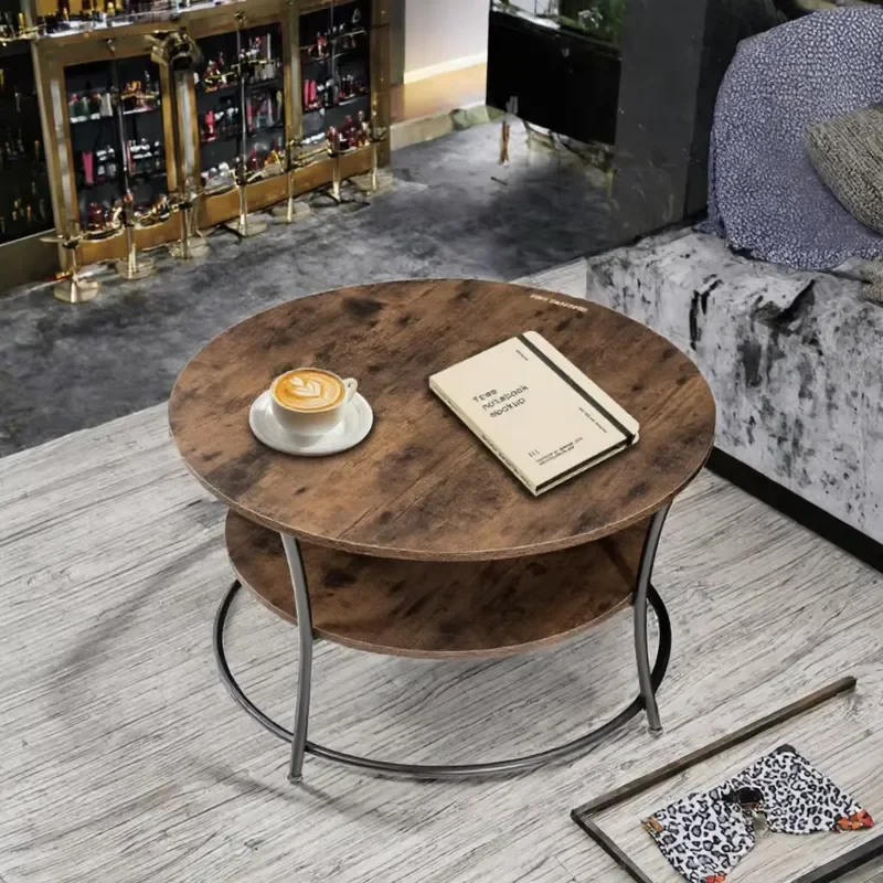 Round Wooden Coffee Table 2 Layer Set Modern Living Room Bar Furniture