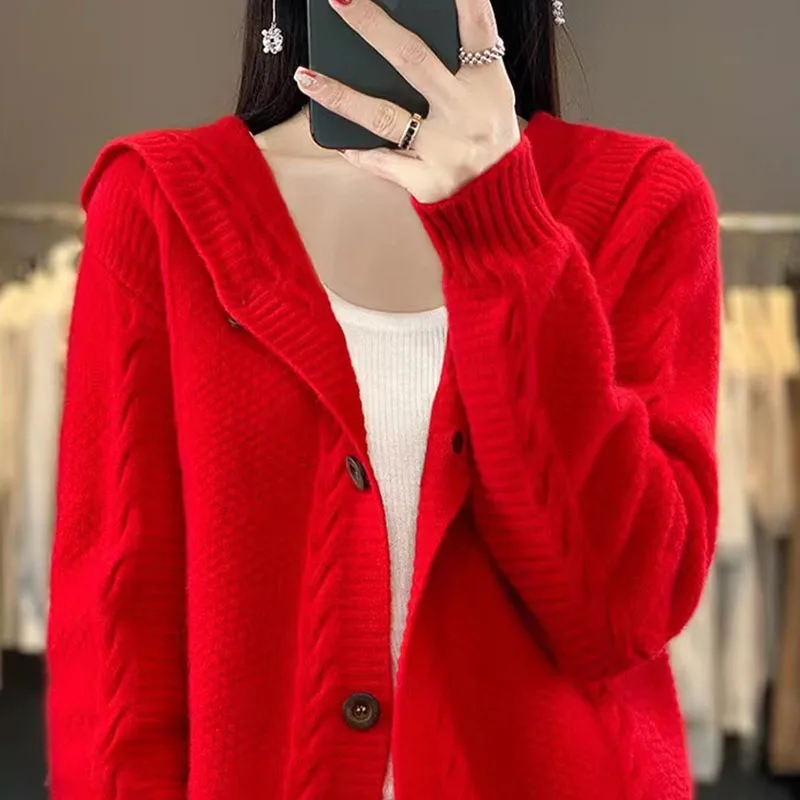 V-Neck Long-Sleeved Knitted Cardigan Women\'s Short Coat Sweater Spring And Autumn New Style With Solid Wool Simplicity