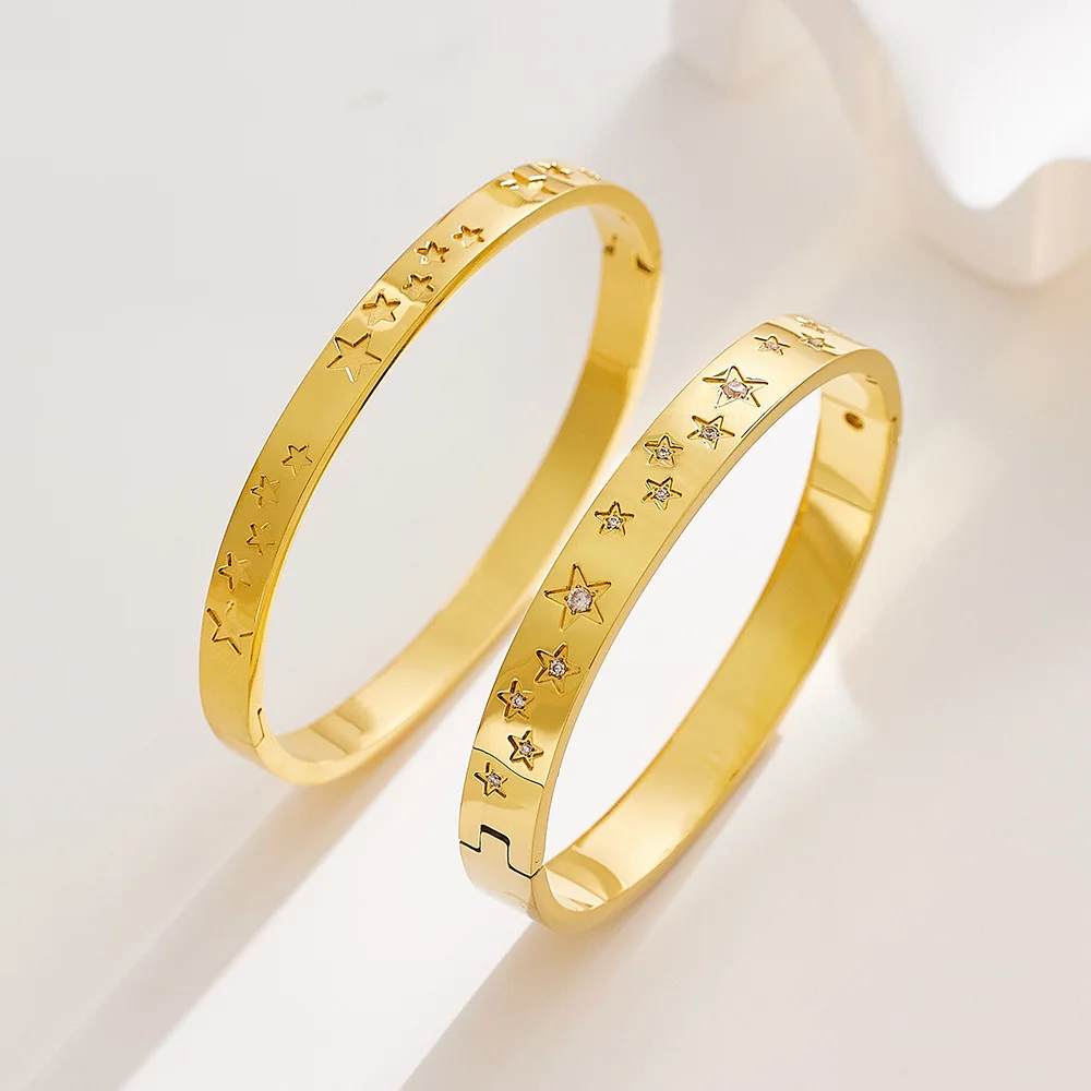 Fashion Carvig Star Waterproof Coin Shape Bangles Stainless Steel Bracelets Jewelry for Women Factory Wholesales