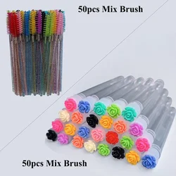 50pcs Reusable Rose Eyelash Brush Tube for Eyelash Extension Replaceable Mascara Wands Eyebrow Brush Applicator Dust-proof