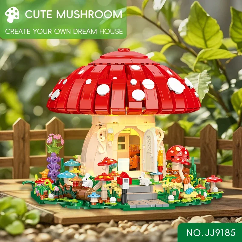 

1296pcs MOC Creative Workshop Series Mushroom House with Light Fan Assembly Building Blocks Kids DIY Toys Gifts for Children3+