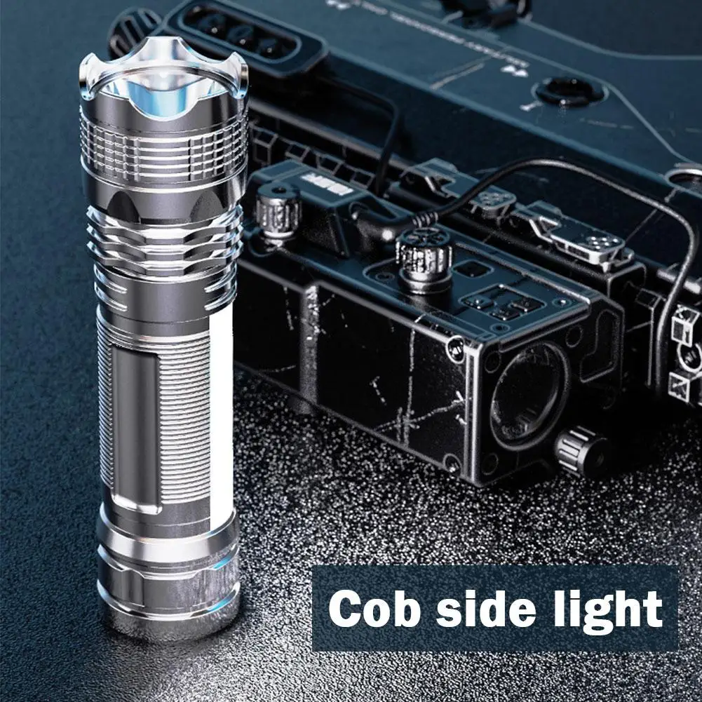 LED COB Flashlight Super Bright USB Rechargeable Torchlight with 4 Modes Small Flashlight for Outdoor Emergency Camping H2L0