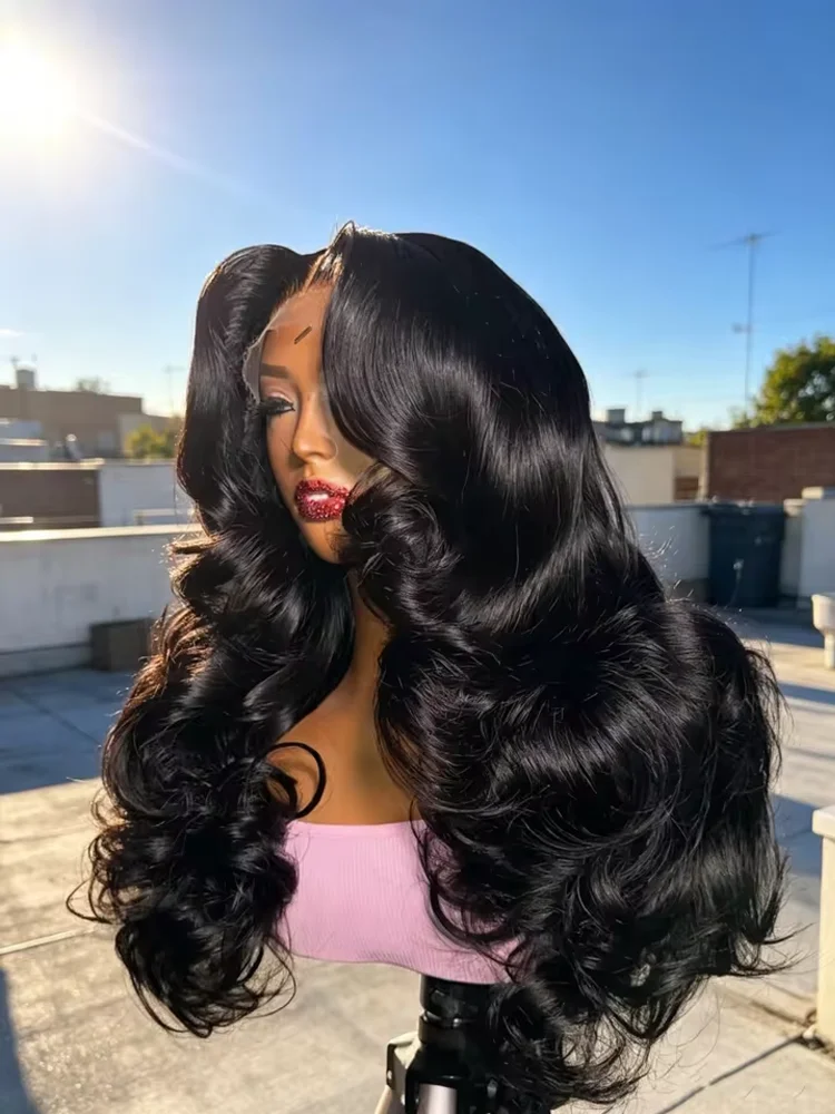 16-42 Zoll Body Wave 13x4 13x6 HD Transparente Lace Front Echthaarperücken 250% Hohe Dichte Naturschwarz Lace Wig mit Baby Hair Unbehandelte Body Wave Echthaarperücke für Damen HD Transparent