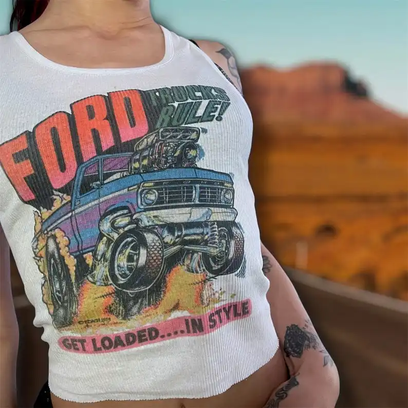 Ford Trucks Rule Tank Gothic Style Top 20 Inch Vest Emo Girls Aesthetic Letter Print Grunge Goth Camisole Top Female Clothing