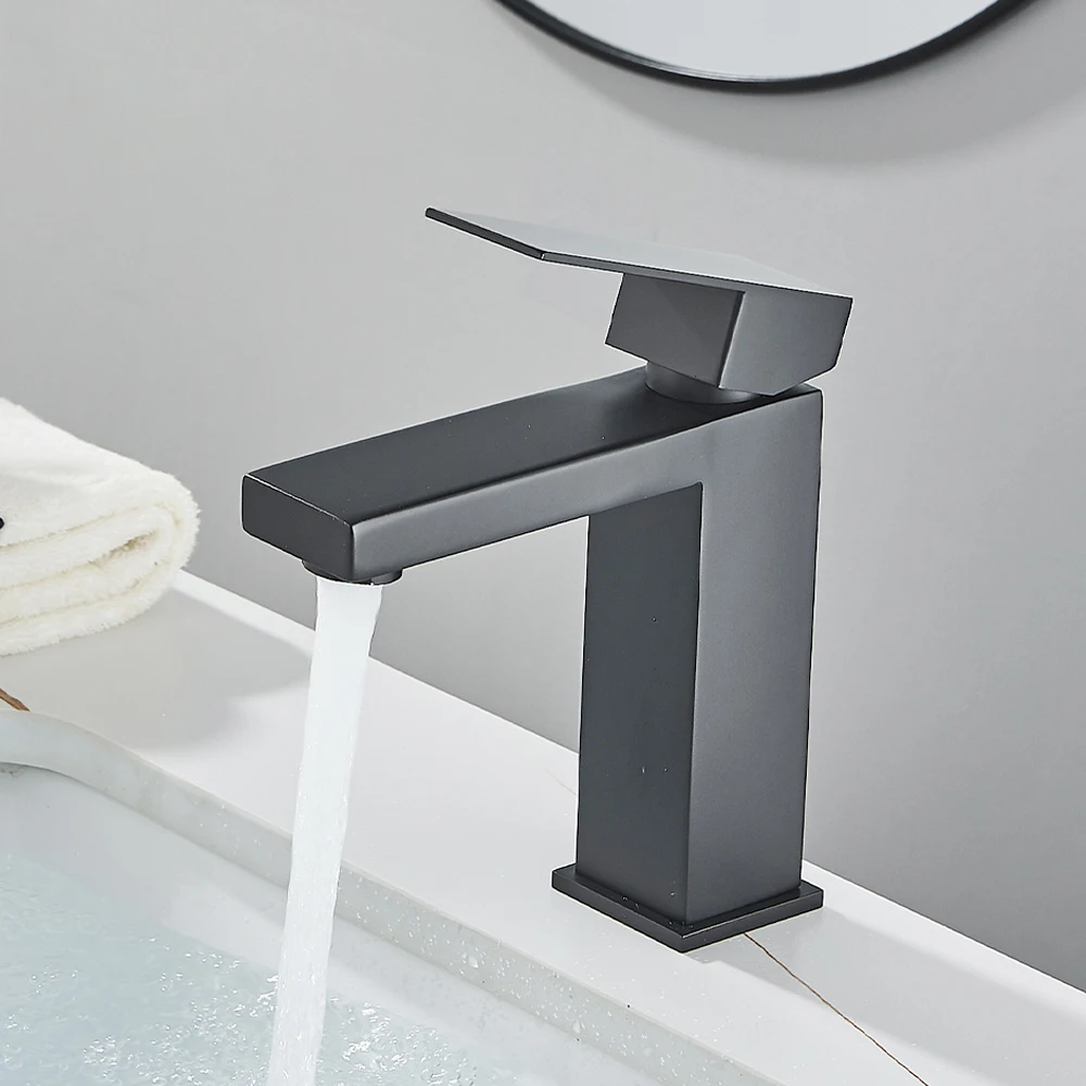 Black Bathroom Faucets Tall Short Style Stainless Steel Deck Mounted Cold Hot Water Mixer Taps