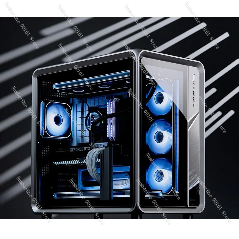 Panoramic Tempered Glass Gaming PC Case ATX Mid Tower Desktop Computer Chassis Three Side Transparent Side Panel Brushed Finish
