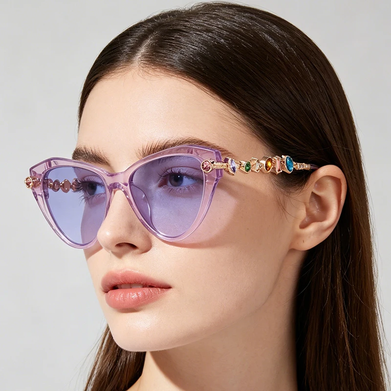 Cat Eye Elegance Design Glasses Frame Luxury Gemstone Sunglasses Fashion Acetic Ultraviolet-proof Men's women Myopia Progressive