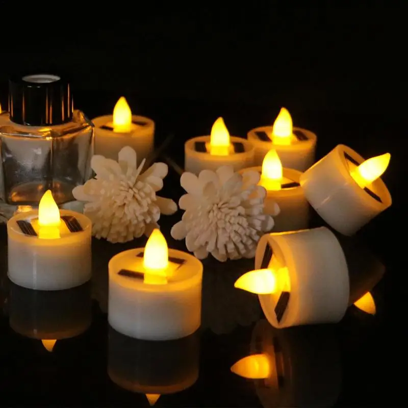 Solar Powered Tea Candles Rechargeable LED Candles Waterproof Flameless Flicker Tea Light Reusable Fake Tealight For Outdoor