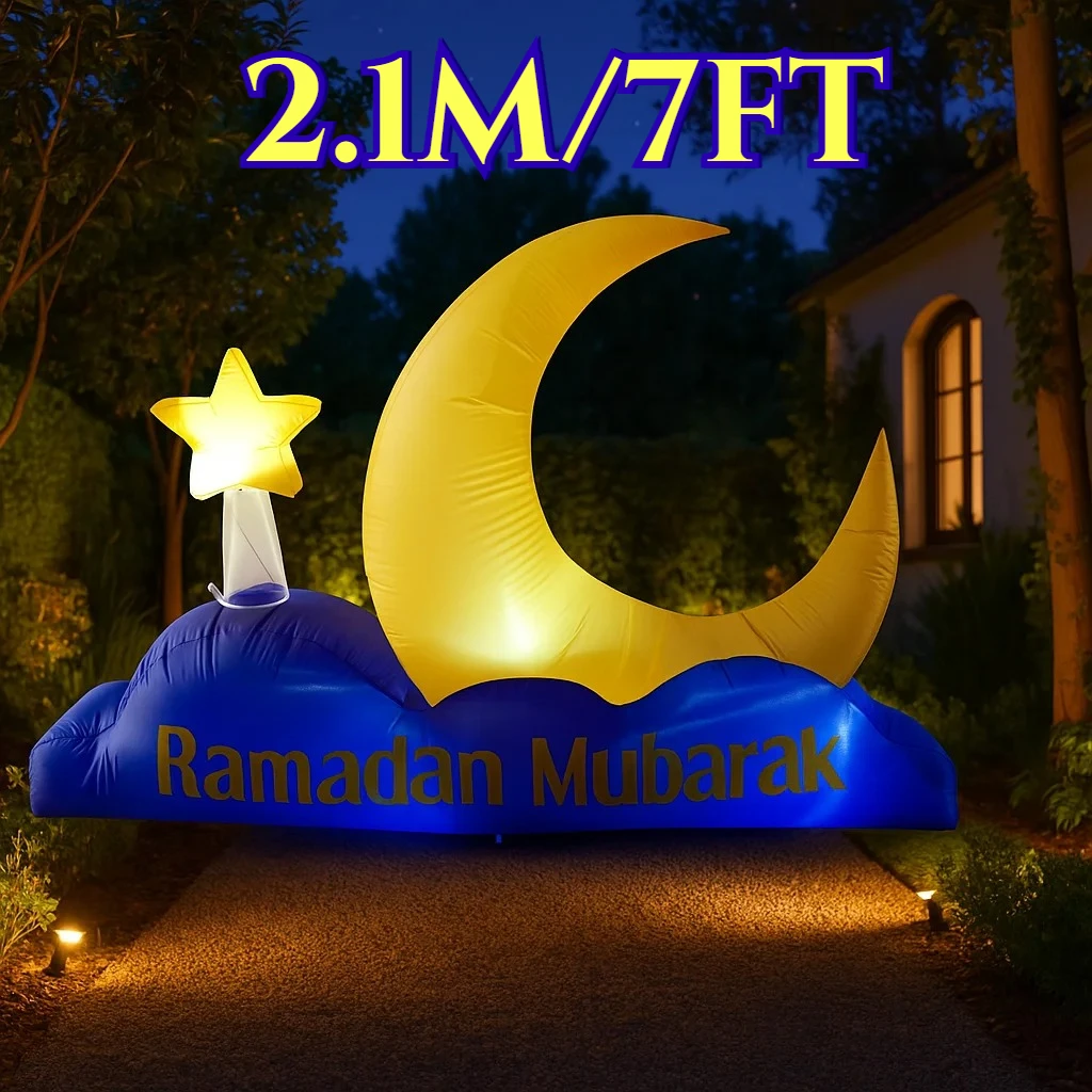 

Outdoor Inflatable Decoration 2.1M/7FT Muslim/Islamic Ramadan Castle Model LED Lights Eid Mubarak Deco for Celebrate Fasting