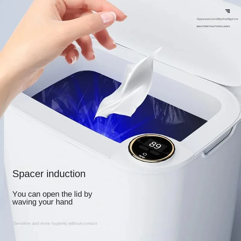 Smart Sensor Trash Can with Display Type-C Recharging Automatic Wastebin for Bathroom Kitchen Toilet Smart Home 18L