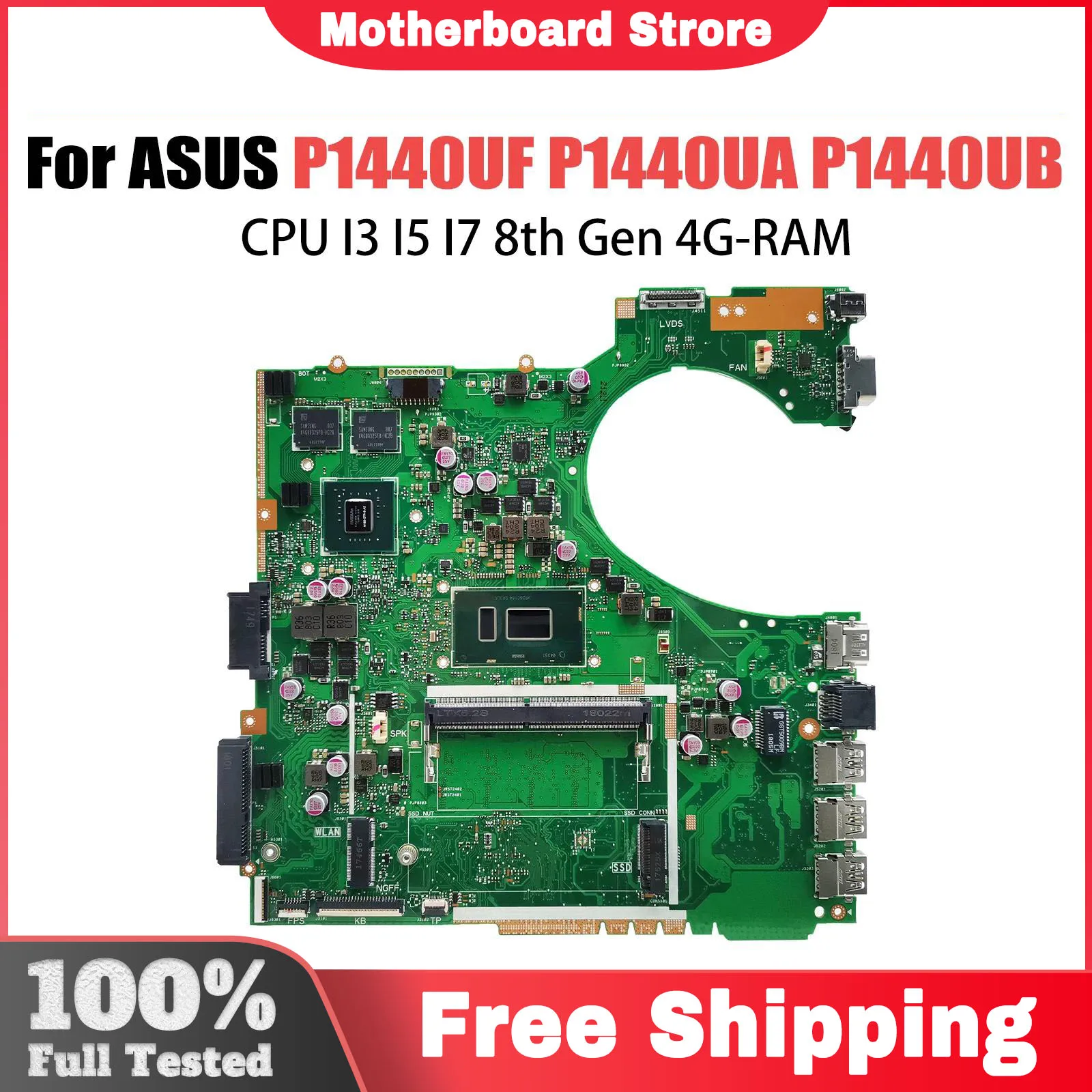 

Материнская плата для ASUS P1440 P1440U P1440UA P1440UF, материнская плата для ноутбука i3 i5 i7 8-го поколения, 4 ГБ ОЗУ, 940MX/V2G, основная плата UMA