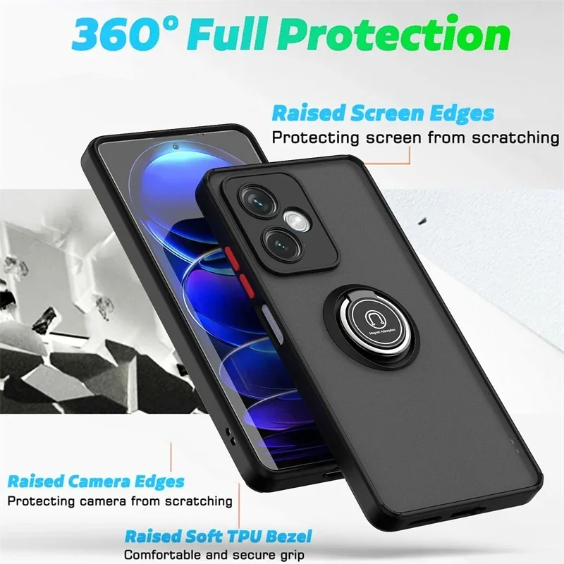 Matte Magnetic Ring Holder Case For Xiaomi Poco X6 X5 Pro X4 GT X3 NFC Shockproof Armor For Poco M5S M4 M3 Pro F4 GT F4 F3 Cover