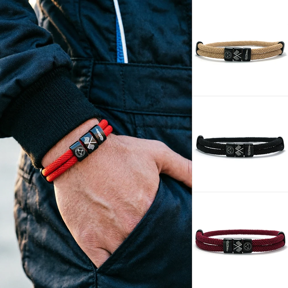 Stylish Motorsport Symbol Braided Bracelet Men Women Handmade Adjustable Luck Red Rope Braslet Outdoor Sports Couple Accessories