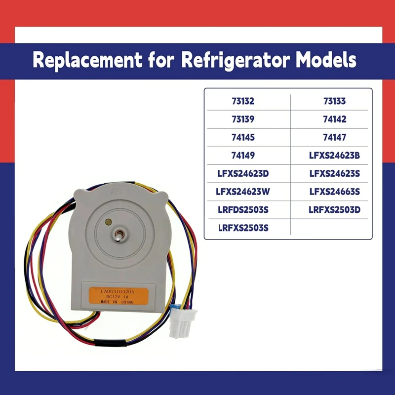 EAU63103205 Refrigerator Condenser Fan Motor For LG Refrigerators Replaces 73132 73133 LFXS24623B DC 12V 4-Pin Fan Motor