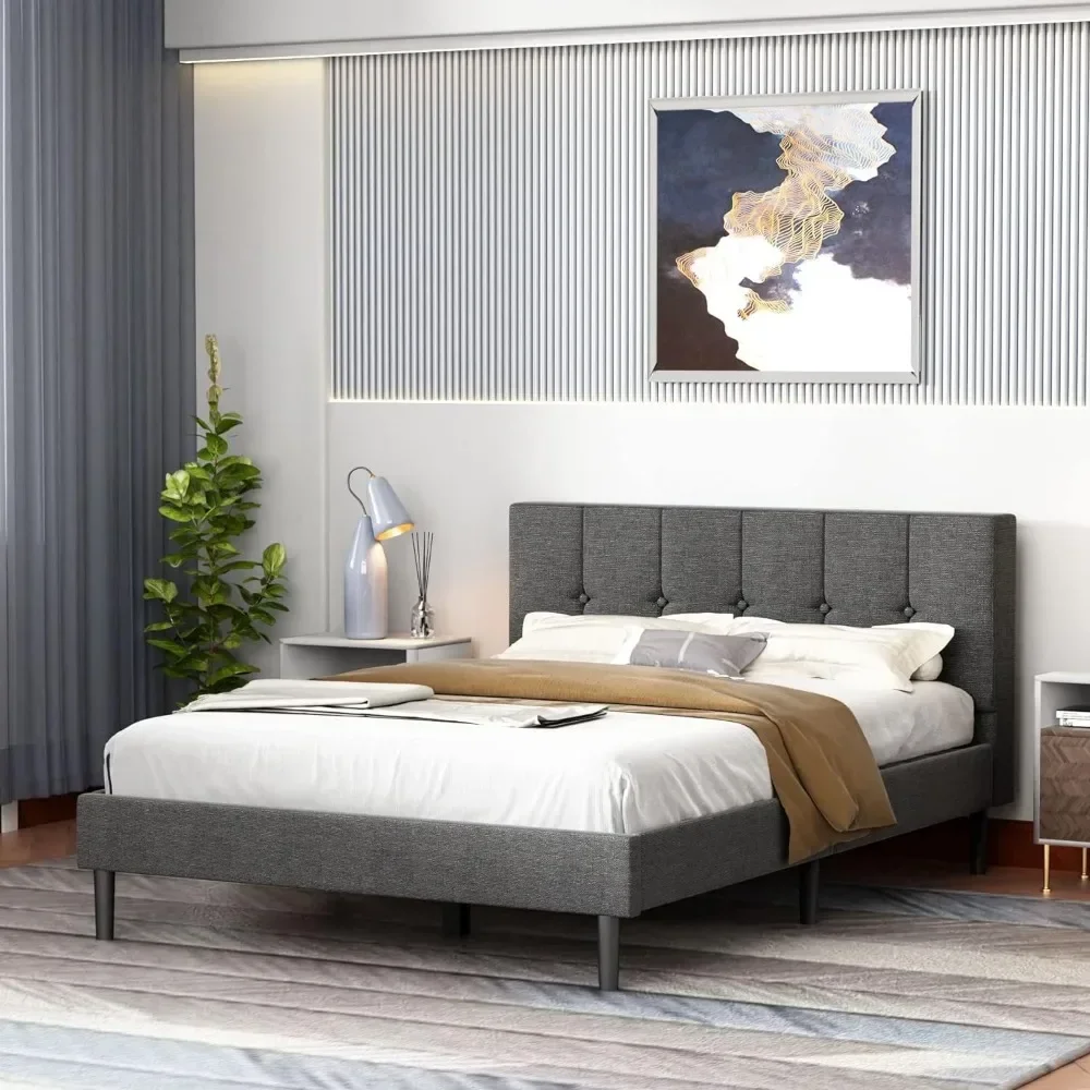Bedframe, Full-Size Bedframe, Matrasbasis Met Metalen Planksteun, Geluidloos Ontwerp, Eenvoudig Te Monteren Bedframe