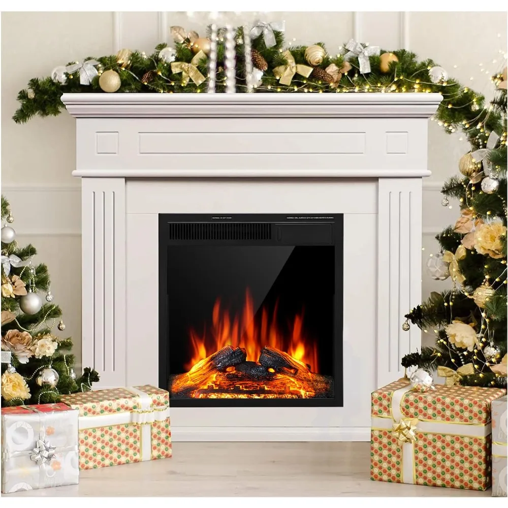 Electric Fireplace Mantel Package Wooden Surround Firebox Free Standing Electric Fireplace Heater with Log, Adjustable Led Flame