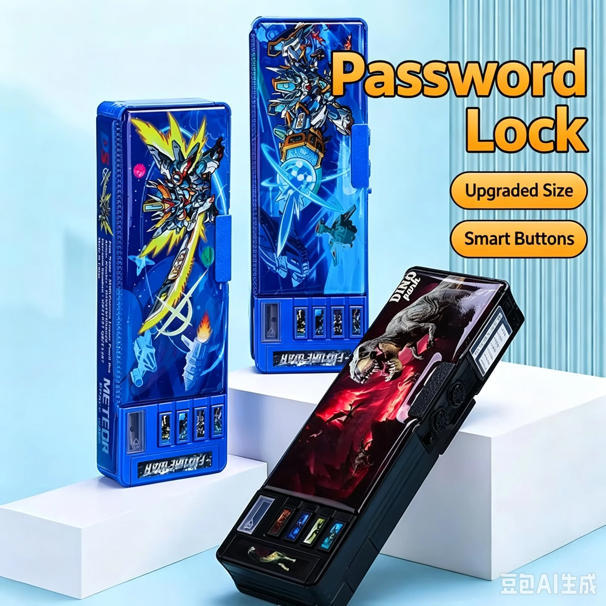 Password Lock Multi-function Button BoysGirls School Students Double-sided Large-capacity Pencil Case Deformation Stationery Box
