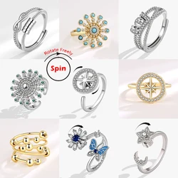 2026 Fashion Beads Anxiety Ring Fidget Spinner Rings Korea Crystal Butterfly Flower Star Moon Ring Anti Stress Jewelry Gift