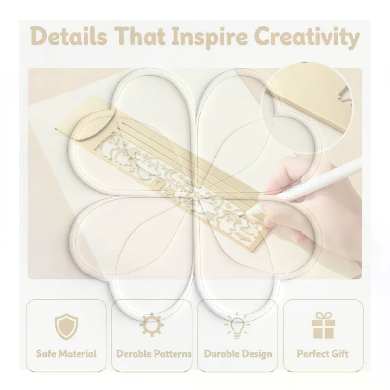 Brass Bookmark Ruler Portable Lightweight Hollow Measuring Tool Drawing Template for Travel Journaling Scrapbooking DIY Project