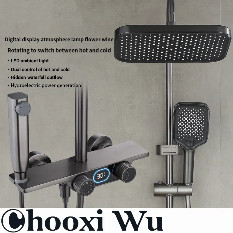 

Shower Set Accessories Brass Shower System Bathroom Thermostatic Faucet Hot Cold Mixed Bathtub Shower Faucet LED Digital Faucet