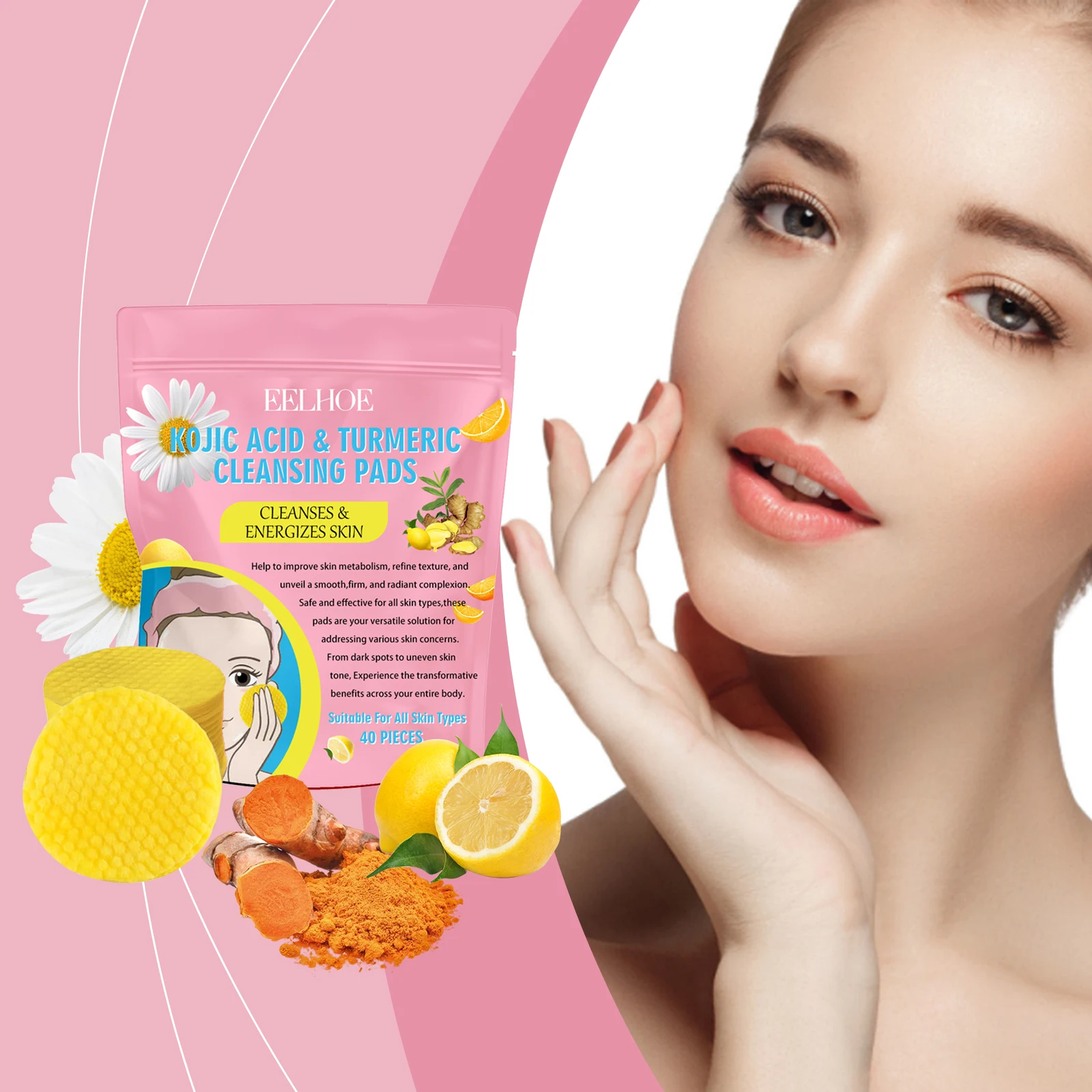 Turmeric Kojic Acid Cleansing Pads Oil Control Deep Hydration Brightening Skin Care Products Moisturizing Facial Cleaning Pads