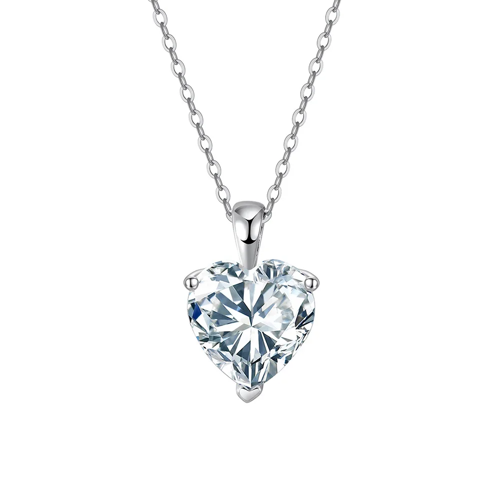 2/4 Carat Heart Shape Simulated Moissanite Necklace for Women Solitaire Heart Cut Pendant 925 Sterling Silver Neck Chain Choker