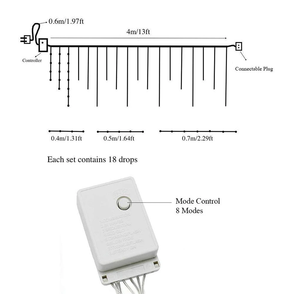 3.5M 5M คริสต์มาส LED Curtain Icicle String Light droop 0.4-0.8m LED ปาร์ตี้สวนเวทีกลางแจ้งตกแต่ง Fairy Light