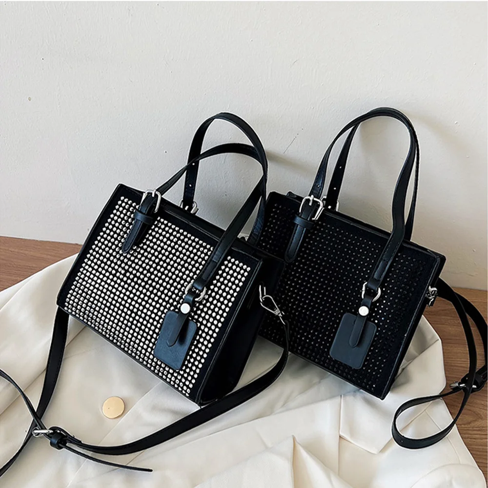 

For Diamond-Studded Handbag for Women New Style Minimalist Square Bag Handheld Or Shoulder Bag Fashion Rivet Crossbody Bag