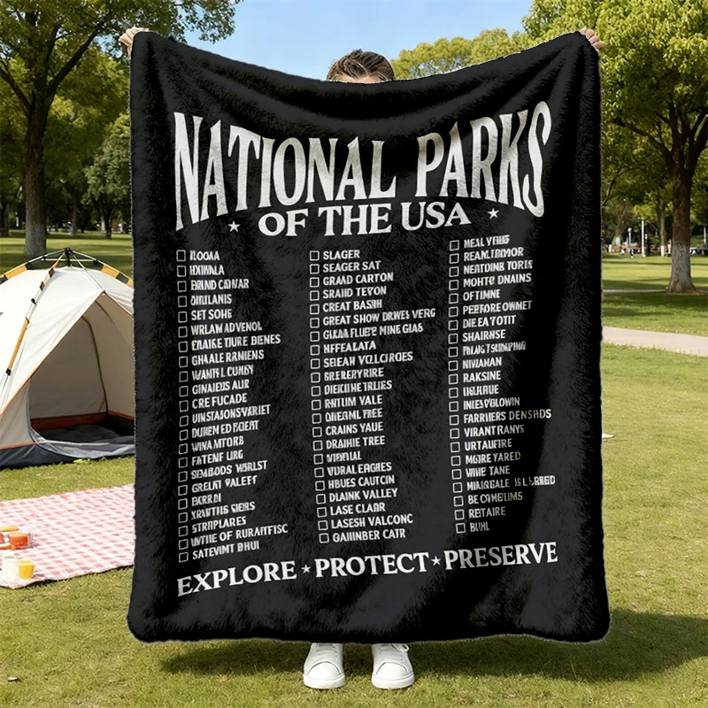 National Parks Checklist Flannel Throw Hiking Cozy Blanket 63 National Parks Gift for Backpacker Flannel Throw Park Trac