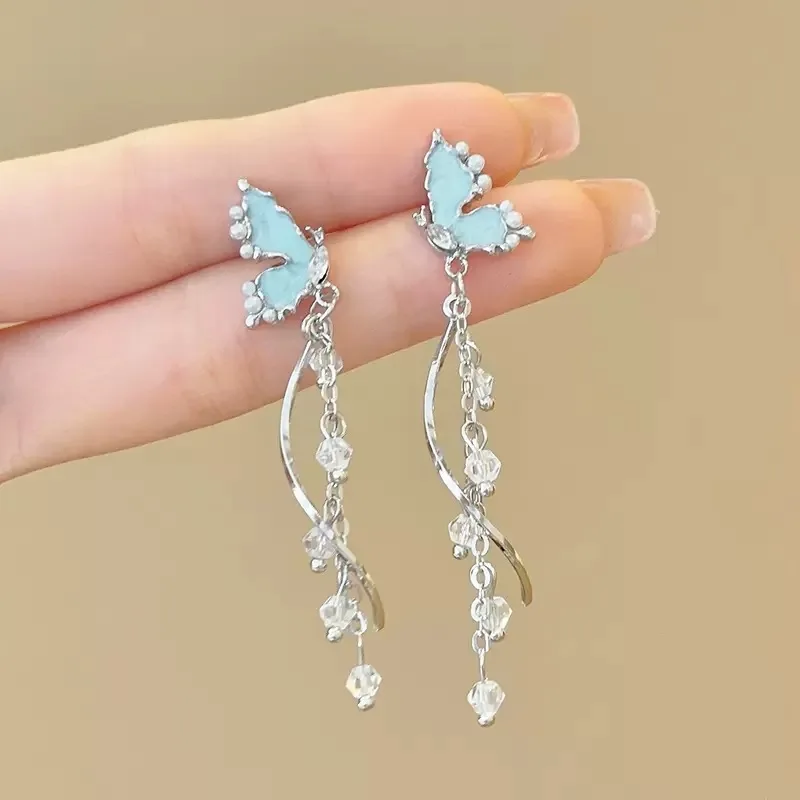 Vintage Super Fairy Butterfly Knot Tassel Earrings For Women High End Temperament Out Of The Ordinary Cold Wind Earrings