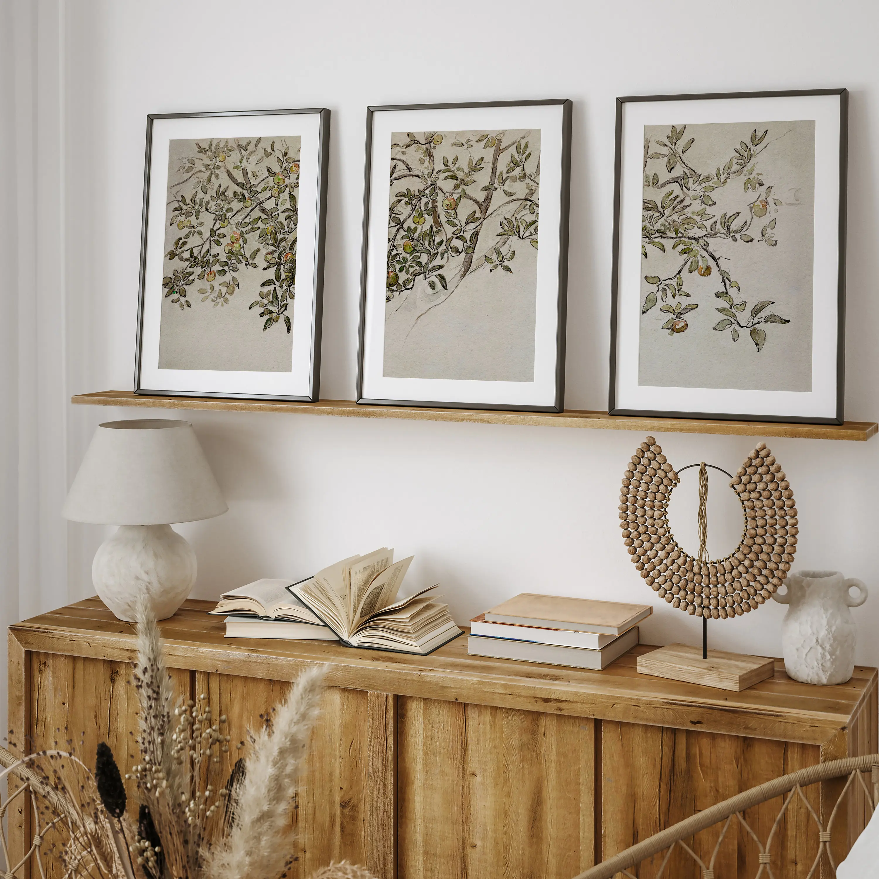 3pcs frameless Canvas Painting Vintage Apple Tree Branch Set of 3 Prints Rustic Home Decor Split Wall Prints Poster Farmhouse De