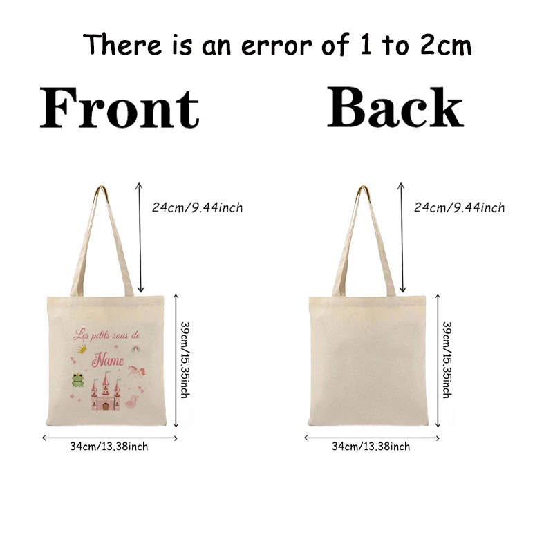 Customizable with Name Mermaid Princess Patterns Canvas Tote Bags Travel Shopping Bag for Friend Children's Birthday Christmas