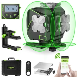 Huepar 12 linee 3D Cross Line livello Laser Display LCD Bluetooth e funzioni di controllo remoto raggio verde con custodia rigida S03DG