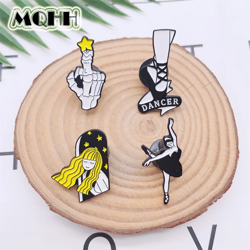 Cartoon Sweet Girl Dance Enamel Pins Yellow Star Wishing Ballet Dancer Alloy Brooch Badge Sweet Clothing Accessories Jewelry