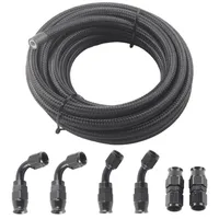 An6 An8 An10 3m/10 pies E85 tubo Nylon acero inoxidable trenzado PTFE negro Kit de montaje de línea de combustible con 6 uds extremos de manguera giratorios