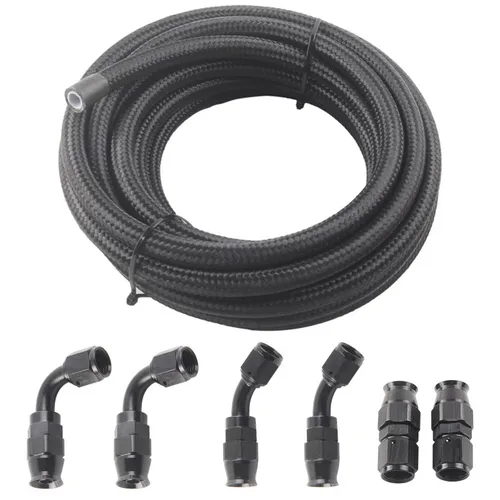 An6 An8 An10 3m/10 pies E85 tubo Nylon acero inoxidable trenzado PTFE negro Kit de montaje de línea de combustible con 6 uds extremos de manguera giratorios
