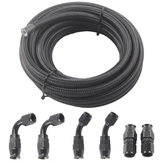 An6 An8 An10 3m/10ft E85 Rura Nylon Pleciony ze stali nierdzewnej PTFE Czarny Zestaw dołączek przewodu paliwowego z 6 obrotowych końcówek węży