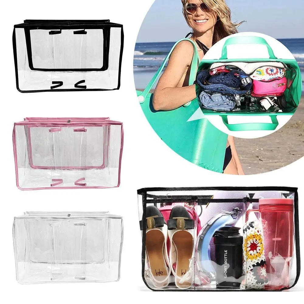 Transparent Clear Beach Bag Organizer Bath Wash Case PVC Storage Bag Divide Space Waterproof Makeup Bags for Bogg Bag