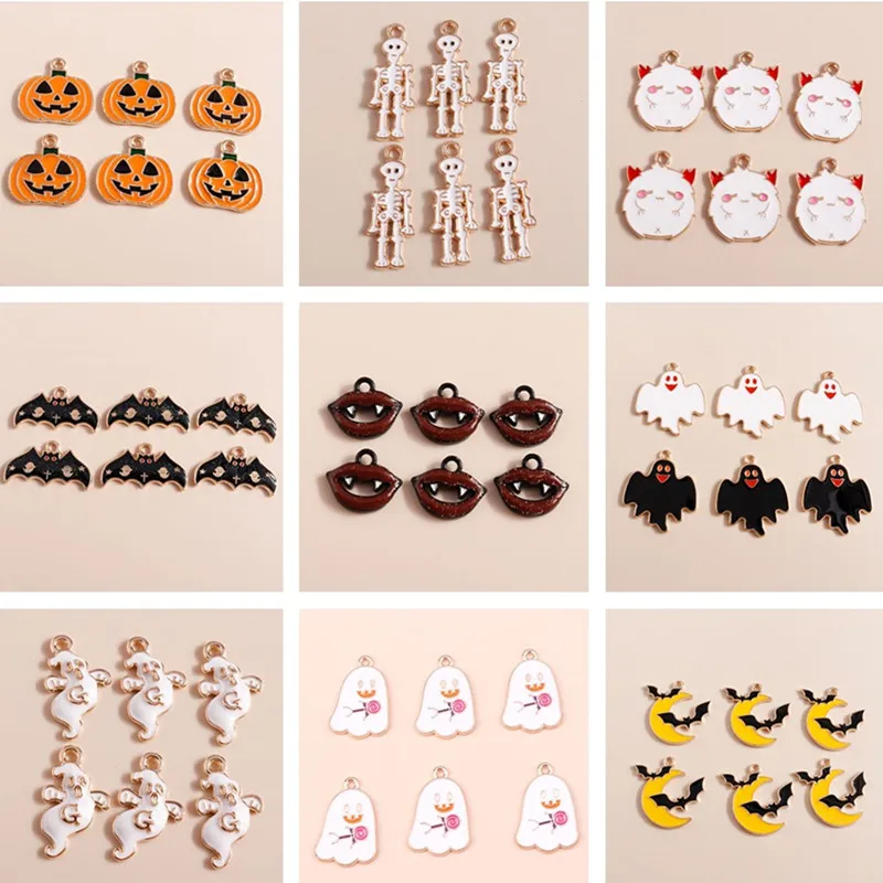 10pcs Mix Cute Enamel Halloween Charms Pumpkin Ghost Bat Charms Pendants for Jewelry Making DIY Earrings Necklace Accessories