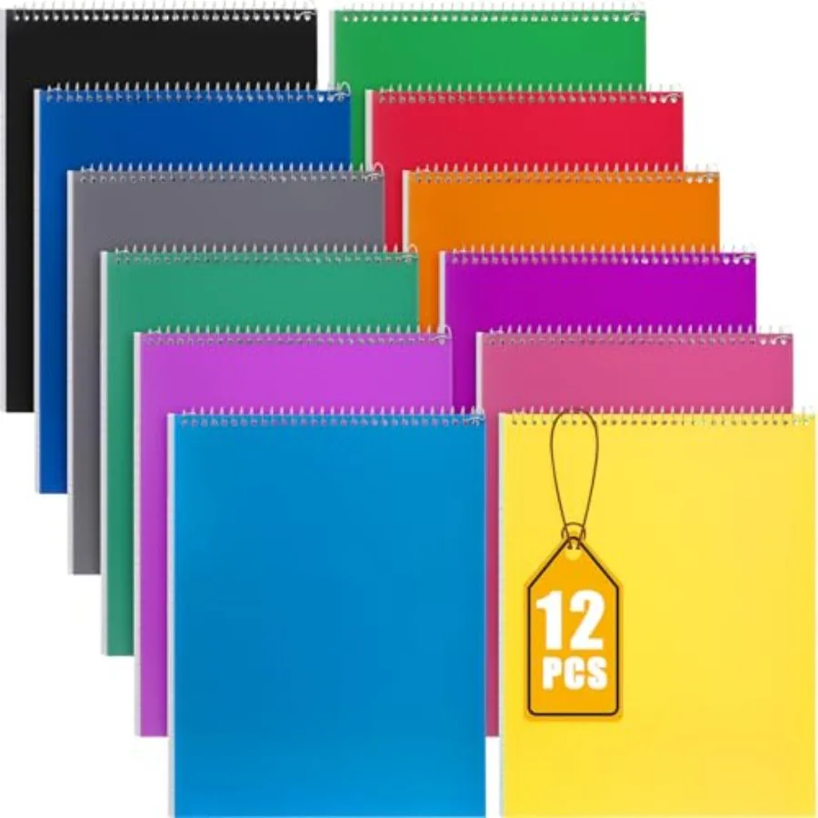 

12 Pack Top Steno Spiral Notebooks Bulk Top Bound Steno Pads Spiral Book11 x 8-1/2" 100 Sheets College Ruled Paper Notebooks fo