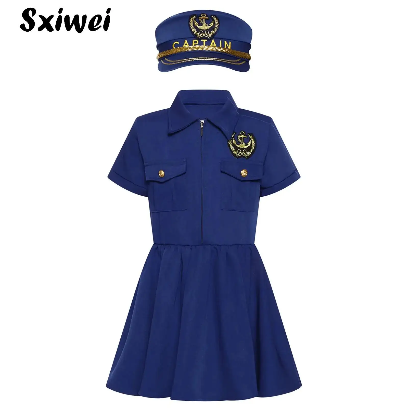 

Halloween Children Policeman Cosplay Costume Kids Girls Police Uniform Army Policemen Pilot Captain Role Play Dress Up Sets
